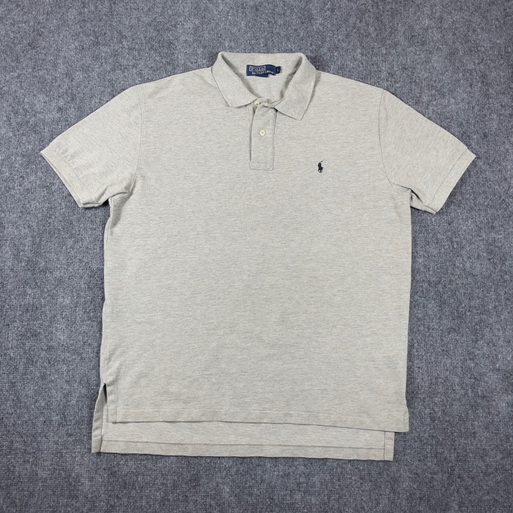 Vtg Polo Ralph Lauren Polo Shirt Mens Large Grey Short Sleeve Pique Cotton
